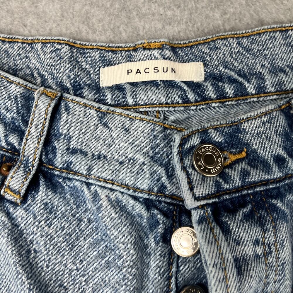 Pac Sun High Rise Button Fly Denim Jeans Womens Size 27 Light Wash Distressed - Picture 9 of 13